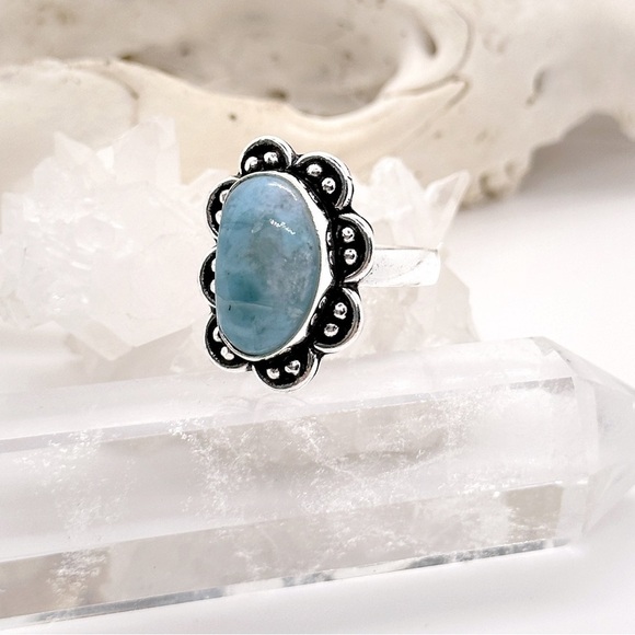 LARIMAR Natural Silver Gemstone Crystal Ring - Picture 2 of 5